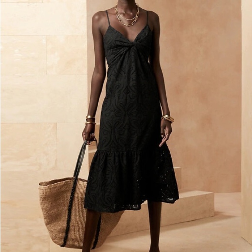 Banana Republic EYELET MIDI DRESS Black